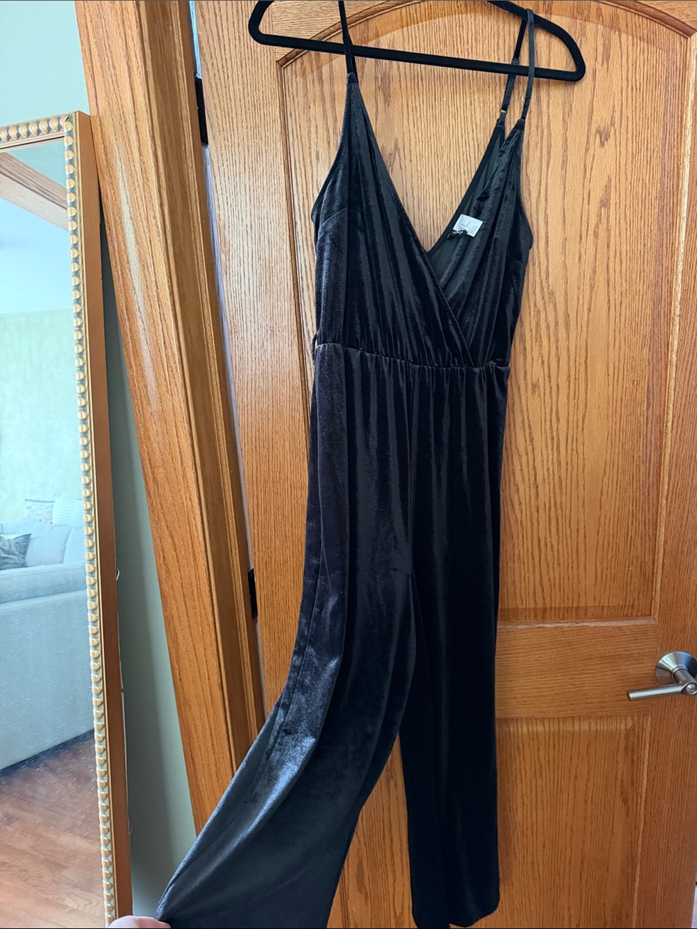 Divided Black Velvet Spaghetti Strap Jumpsuit